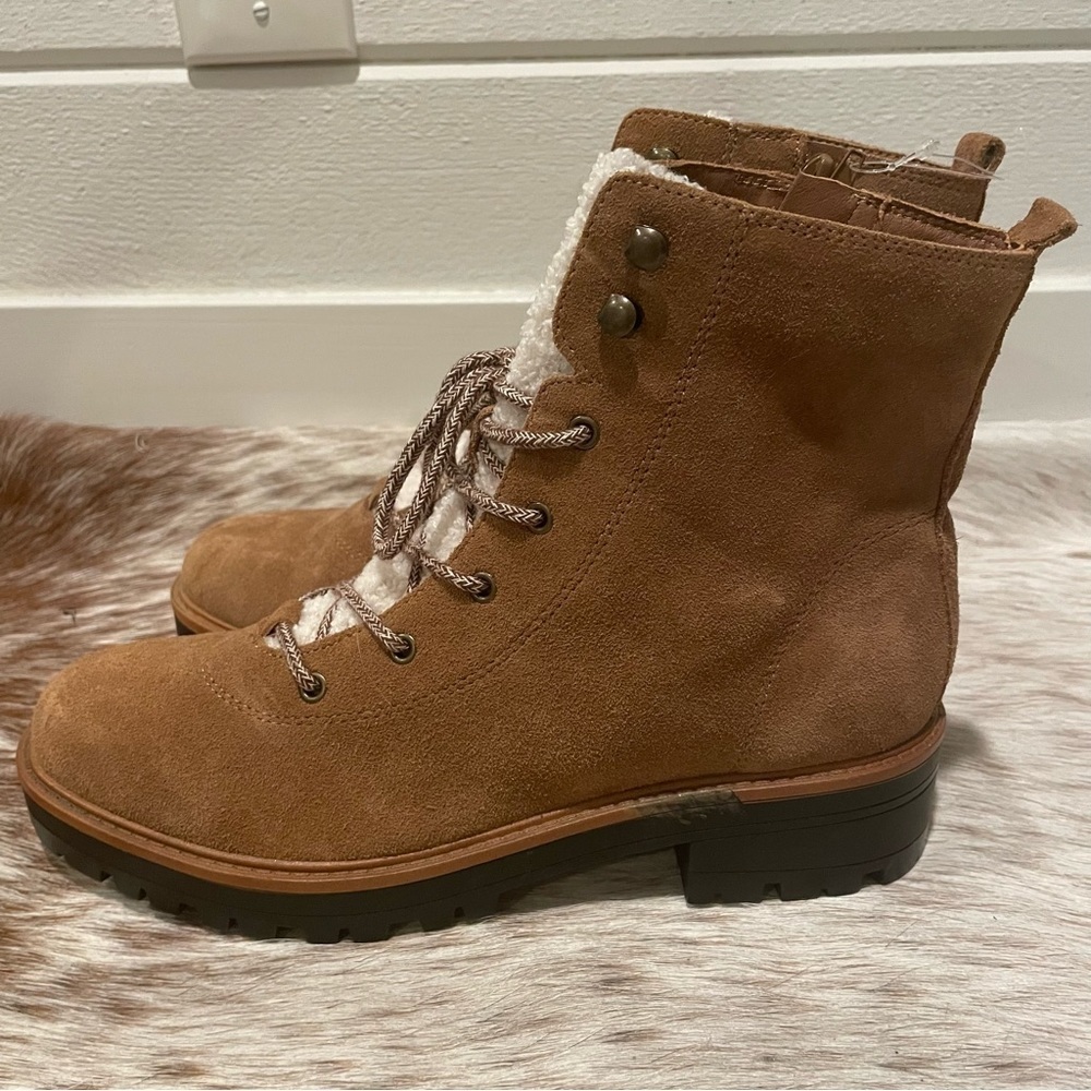 NWOB Marc Fisher Izma Boot Size 9.5 Shearling Suede Lace Up Combat Boots, Brown - Picture 13 of 13